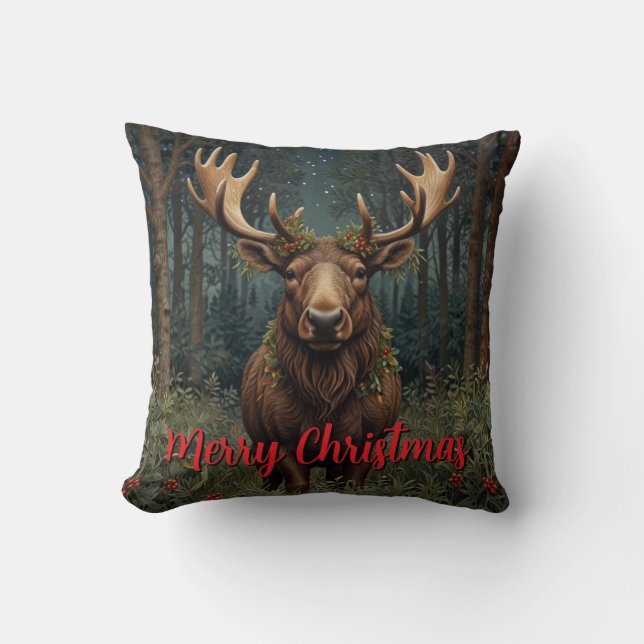 Almofada Rustic Christmas moose deer boho woodland forest  (Frente)