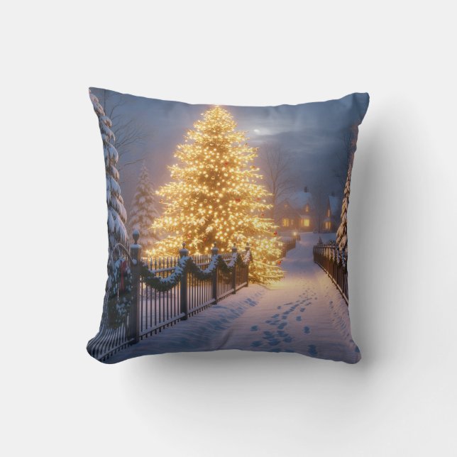 Almofada Rustic Christmas Throw Pillows – Village Tree, San (Frente)