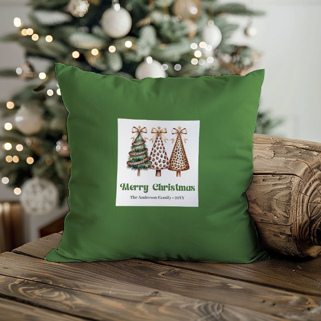 Almofada Rustic Christmas Trees Minimalist Name Custom  (Rustic Christmas Trees Minimalist Name Custom Pillow)