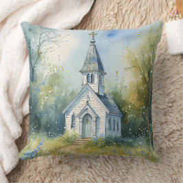 Almofada Rustic Church Path in Wildflower Meadow