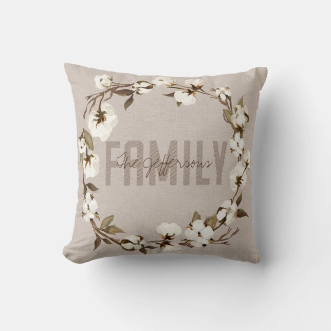 Almofada Rustic Cotton Wreath Family Name Monograma (Frente)