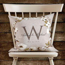 Almofada Rustic Cotton Wreath Monograma Weding Keepsael