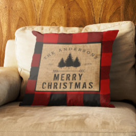 Almofada Rustic Country Family Name Merry Christmas Xadrez