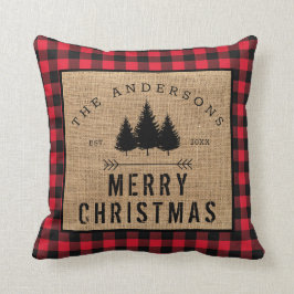 Almofada Rustic Country Family Name Merry Christmas Xadrez