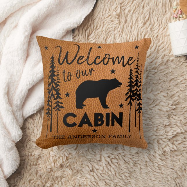 Almofada Rustic Cozy Bem-vindo ao nosso Couro Faux Cabin (Cobertor)