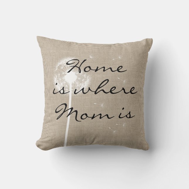 Almofada Rustic Dandelion Home é onde a mãe está Travesseir (Frente)