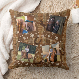 Almofada Rustic Faux Burlap Quatro Cavalo de Colagem de Fot