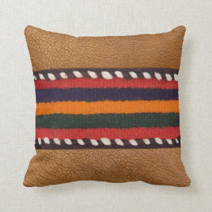 Almofada Rustic Faux Leather Bold Ethnic Strips Western