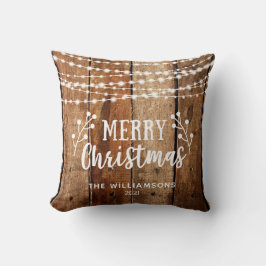 Almofada Rustic Felry Christmas Wood and Lights Name