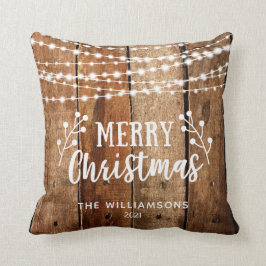 Almofada Rustic Felry Christmas Wood and Lights Name