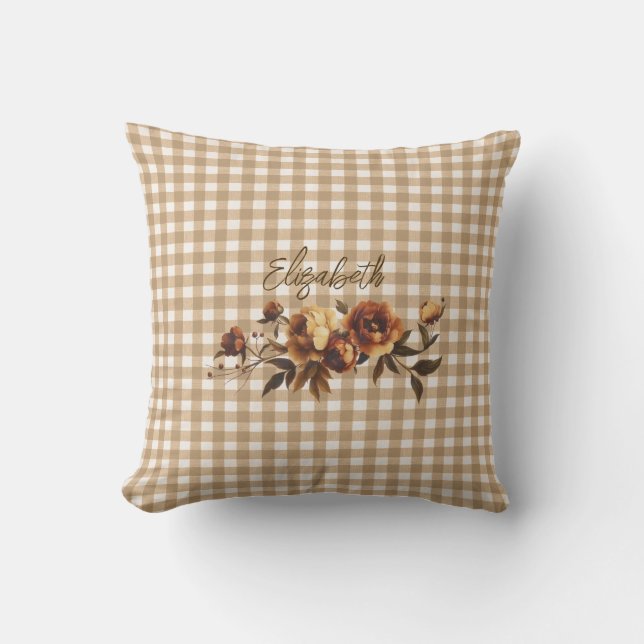 Almofada Rustic Gingham Autumn Personalizado (Frente)