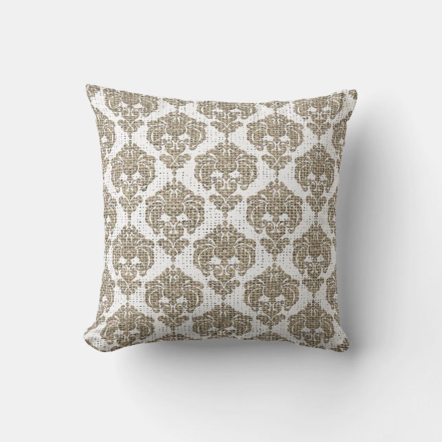 Almofada Rustic Glamor Burlap Royal Damask Chic Modern (Frente)