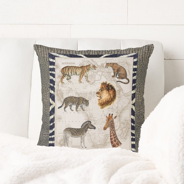 Almofada Rustic Modern Vintage African Lion Tiger Giraffe (Criador carregado)