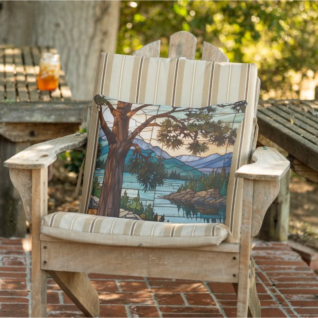 Almofada Rustic mountain range landscape stain glass  (Cadeira)