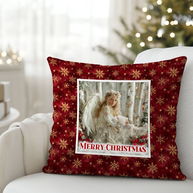 Almofada Rustic Victorian Angel Red Gold Holiday Christmas  (Rustic Victorian Angel Red Gold Holiday Christmas Pillow

)
