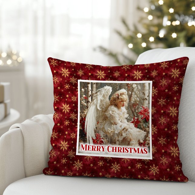 Almofada Rustic Victorian Angel Red Gold Holiday Christmas  (Rustic Victorian Angel Red Gold Holiday Christmas Pillow

)