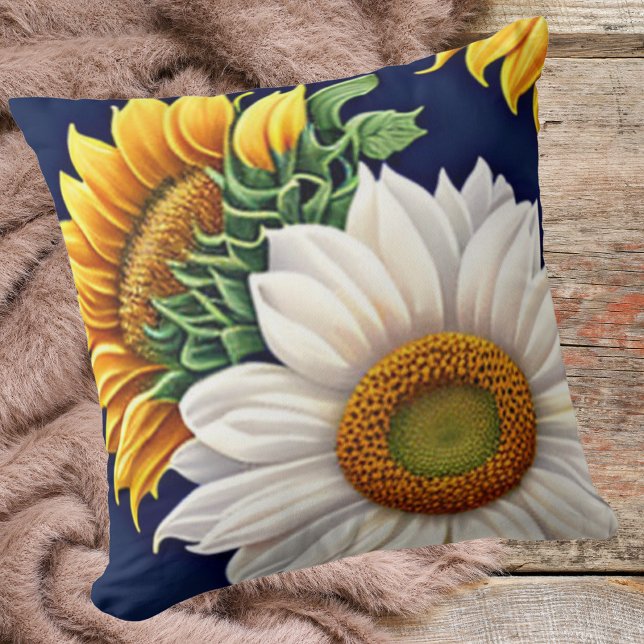 Almofada Rustic Vintage Bold Floral Sunflower (Criador carregado)