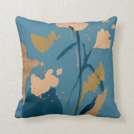 Almofada Rustic Vintage Floral Abstrato Art Blue Tan