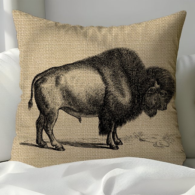 Almofada Rustic Vintage Line Art Buffalo (Criador carregado)