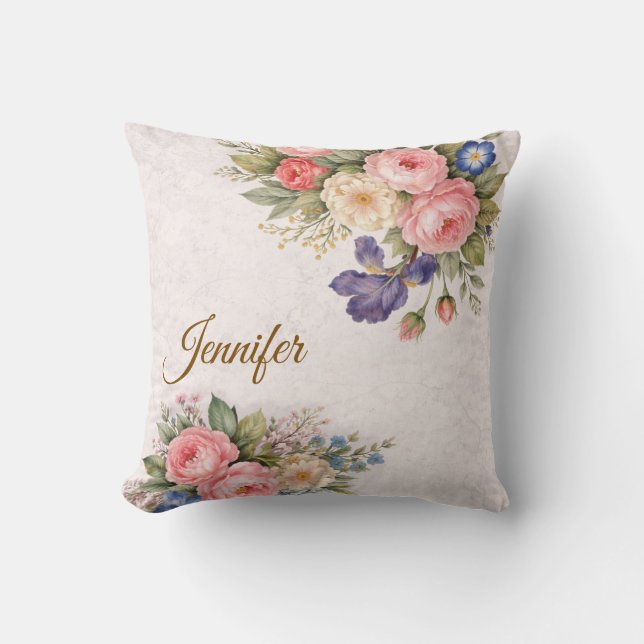 Almofada Rustic Vintage Personalized Floral Rose Design     (Frente)