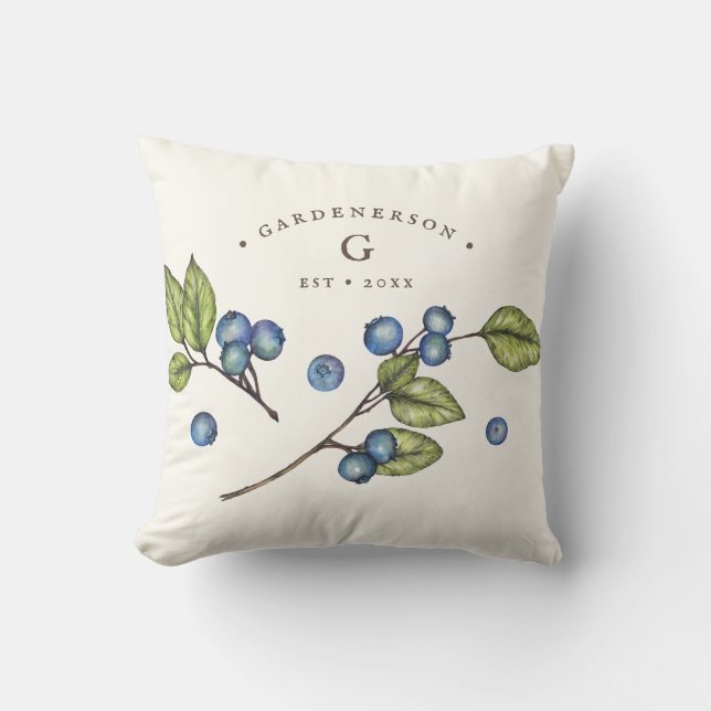 Almofada Rustic Watercolor Blueberry Personalizado (Frente)