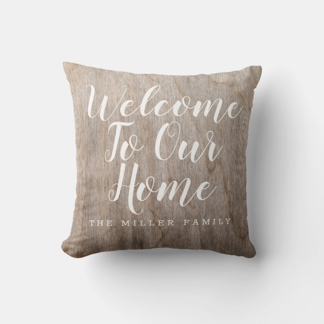 Almofada Rustic Welcome To Our Home Custom Family Name (Frente)