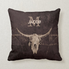 Almofada Rustic Western Brown Beige Old Bull Skull Monogram