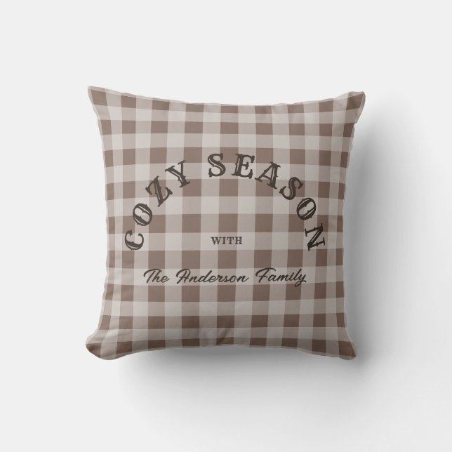 Almofada Rustic Western Script Custom Brown Gingham Pattern (Frente)