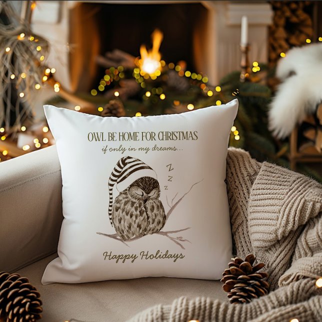 Almofada Rustic Winter Woodland | Birch Latido Owl Natal (Criador carregado)
