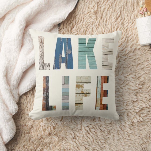Almofada Rustic Wooden Planks "LAKE LIFE" Throw Pillow (Cobertor)