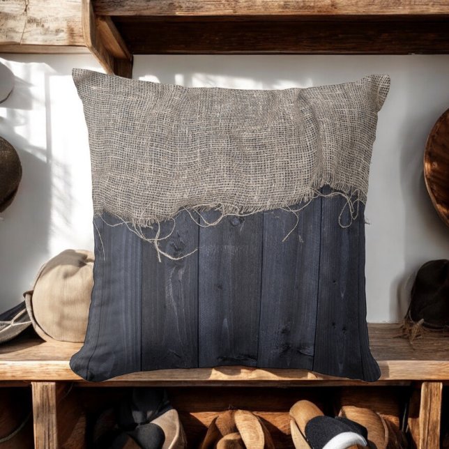 Almofada Rústico Burlap e Barn Wood Patterno (Perfect for western decor.)