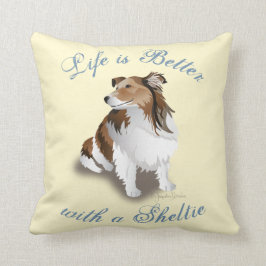 Almofada Sable Sheltie Sitting Bonito Yellow Travesseiro de