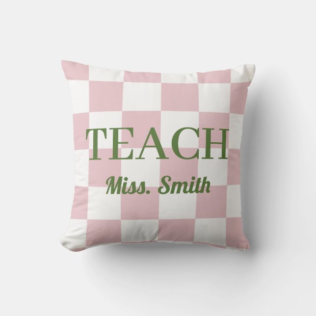 Almofada Saco de nome personalizável Teach Tote Rosa Xadrez (Frente)