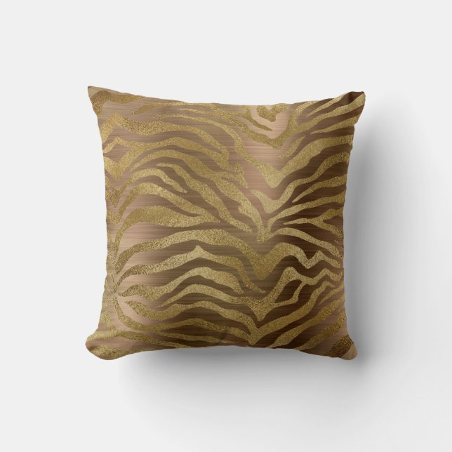 Almofada Safari African Steel Dourado Glam Zebra Pele Anima (Frente)
