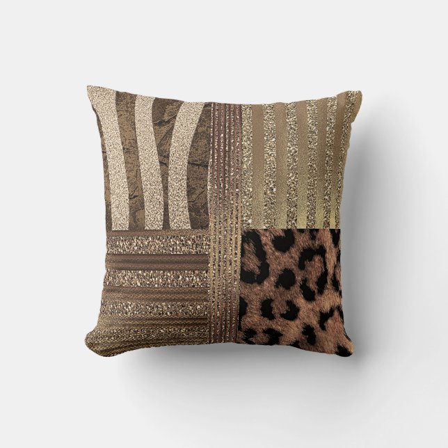 Almofada Safári Chique Leoa Selva Dourado Moderno Brilho (Frente)