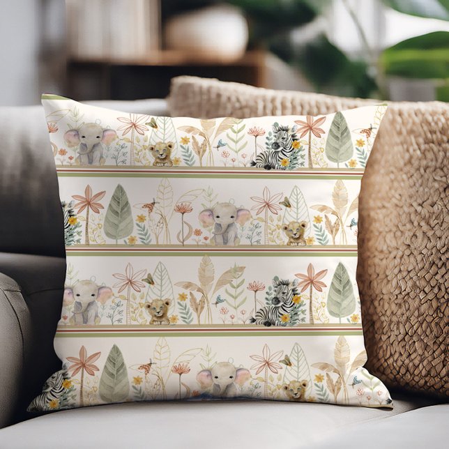 Almofada Safari Elephant Lion Zebra Foliage Baby Boy (Criador carregado)