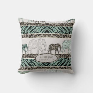 Almofada Safari Elephants Baby Boy Nursery Leopard Zebra