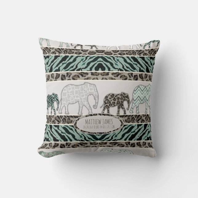 Almofada Safari Elephants Baby Boy Nursery Leopard Zebra (Frente)