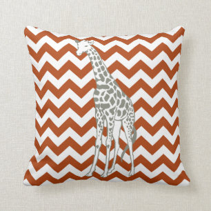 Almofada Safari vermelho Chevron da oxidação com girafa d