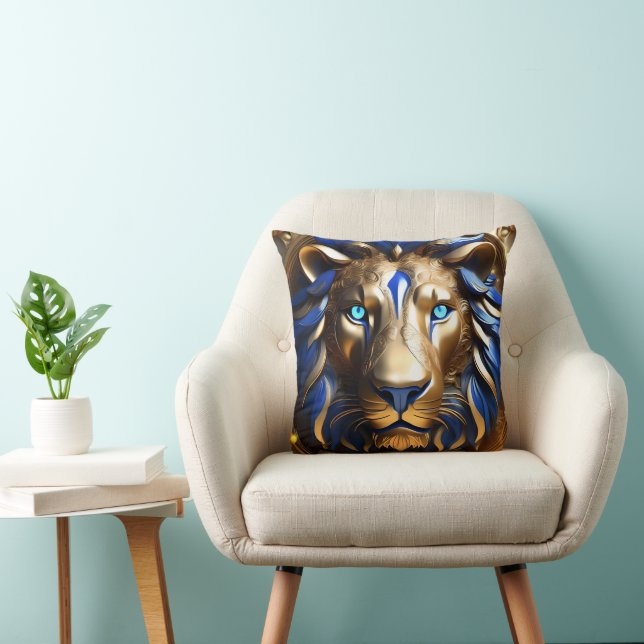 Almofada Safira Azul e Leão Dourado, (Cadeira)