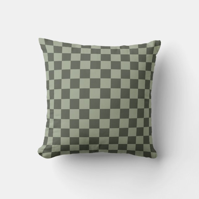 Almofada Sage Dark Green Checker Checkerboard Checkered (Frente)