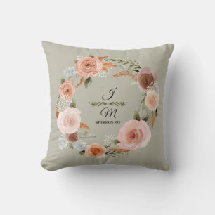 Almofada Sage de Peônia de Blush Floral Aquarela Folhagem V