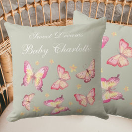 Almofada Sage Green Baby Girl Name Pink Butterfly Nursery