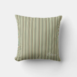 Almofada Sage Green Cream Taupe Stripe Monograma Personaliz