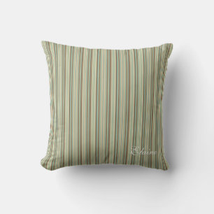 Almofada Sage Green Cream Taupe Stripe Monograma Personaliz