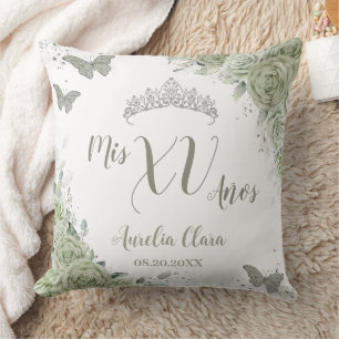 Almofada Sage Green Floral Quinceanera XV 15 Borboletas