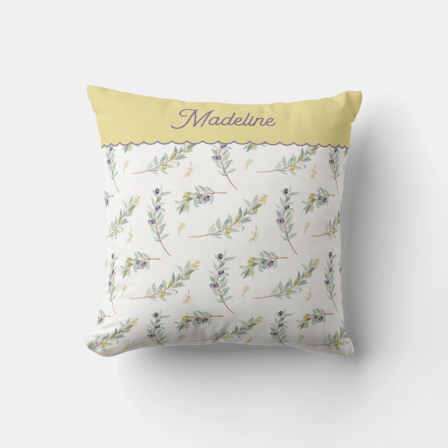 Almofada Sage Green Olive Branch Pattern Monogram Name (Frente)