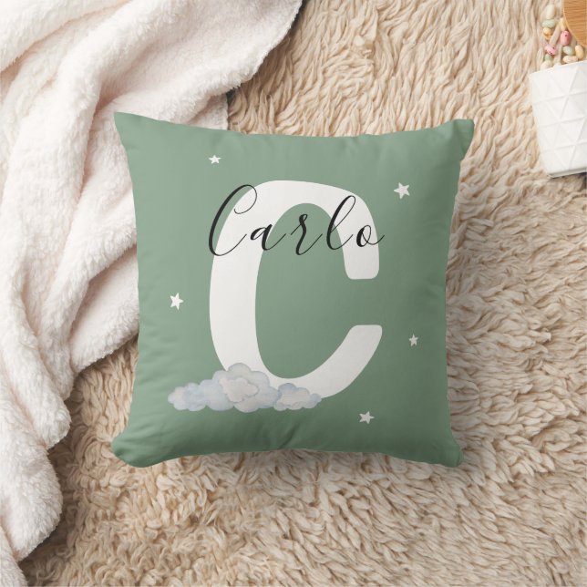 Almofada Sage Green Personalized Baby Name Pillow Custom (Cobertor)