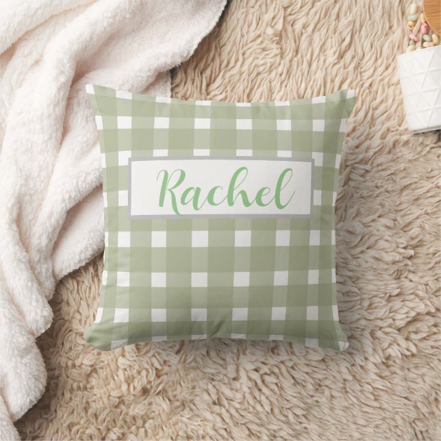 Almofada Sage Green White Gingham Personalizado (Cobertor)