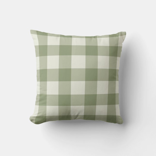 Almofada Sage Green White Modern Farmhouse Tartan Patteran (Frente)